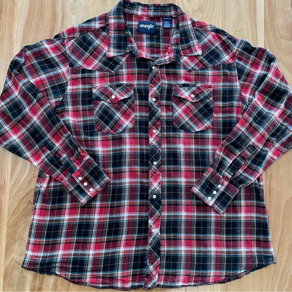 Wrangler Other - Wrangler XXL Retro Long Sleeve Flannel Western Pearl Snap Plaid Shirt